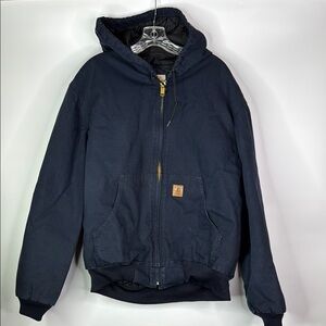 Carhartt J280 MDT Navy Blue Quilt Lined Hooded Canvas Chore Jacket Large